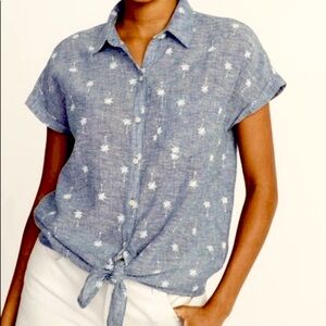 Old Navy Chambray Linen Blend Palm Tree
Print Short Sleeve Shirt Size Medium